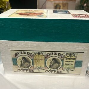 Dixie Blend Coffee Decorative Wooden Box - White & Teal